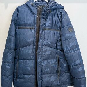 Kenneth Cole Navy Camouflage Puffer Jacket XL